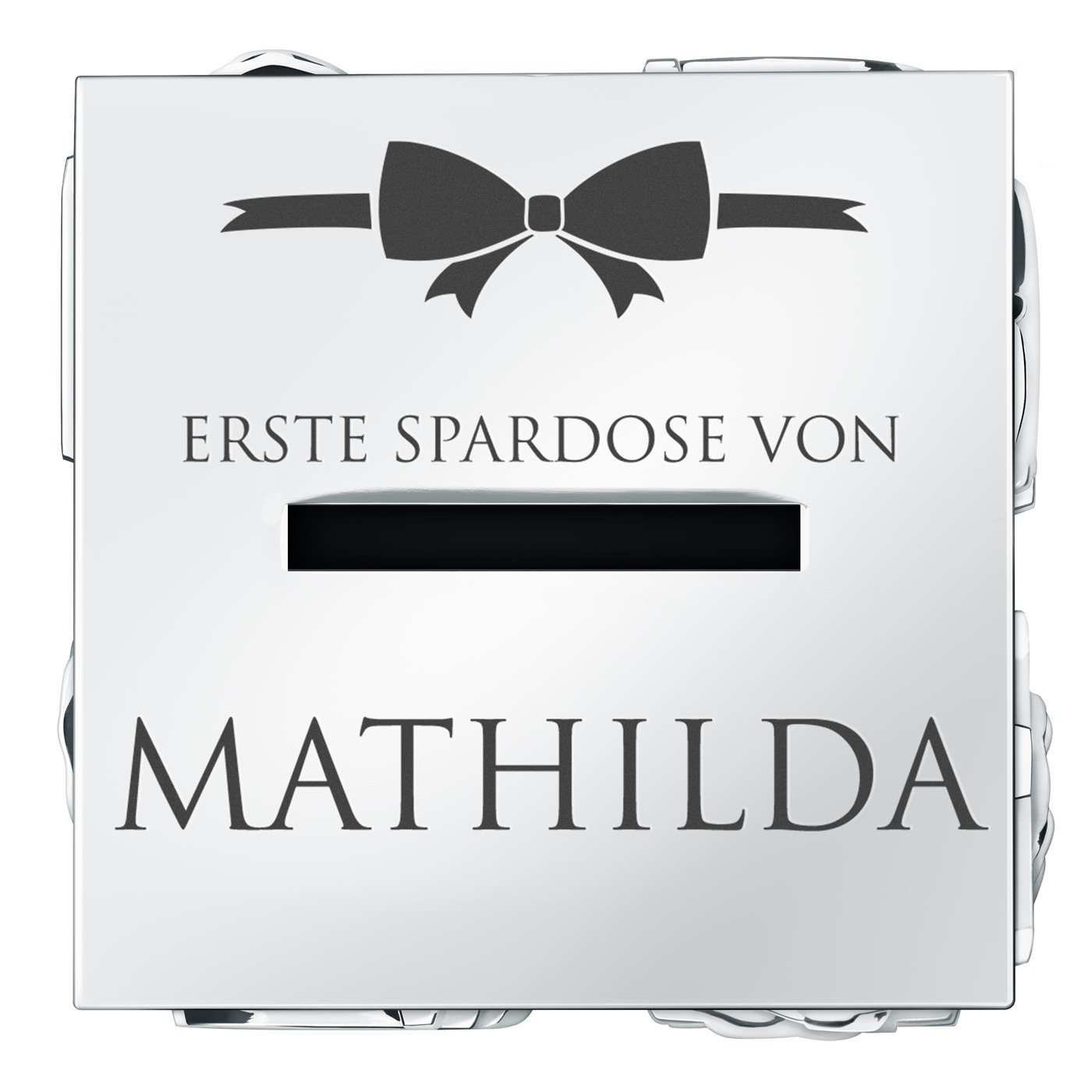 Spardose in Würfelform mit Gravur für ein Mädchen