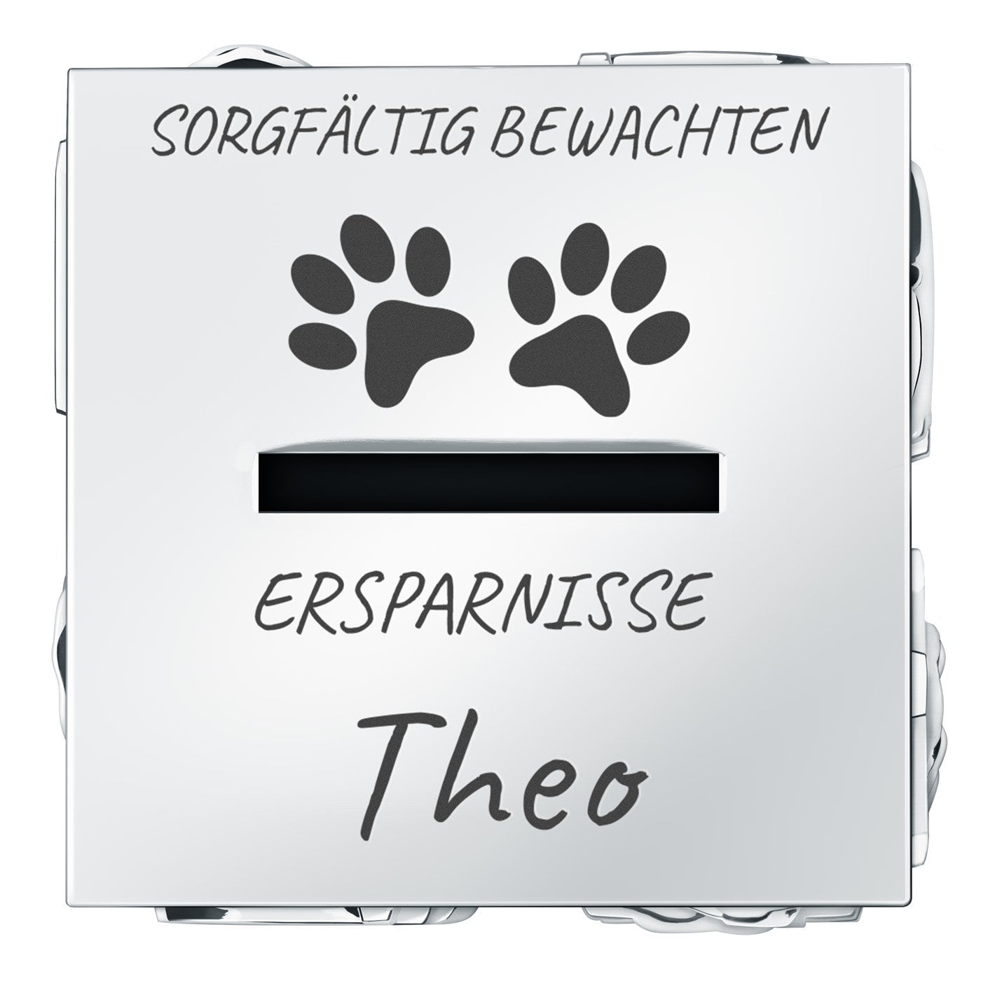 Spardose in Würfelform mit Gravur für einen Jungen, Katzenliebhaber zum Geburtstag