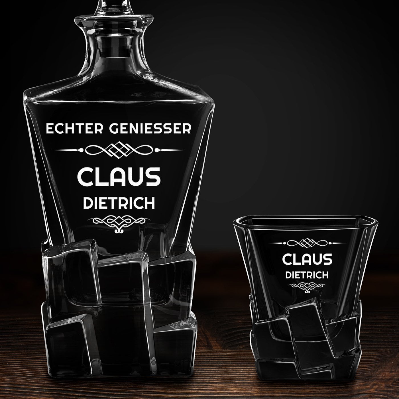 Ice Blink Whisky Karaffe mit 4 Gläsern und Gravur für einen Whiskyliebhaber