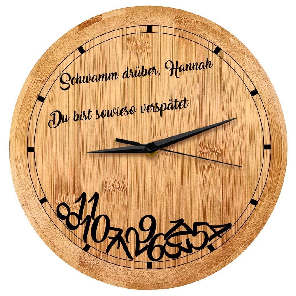 Bambus Wanduhr mit Aufdruck für sie