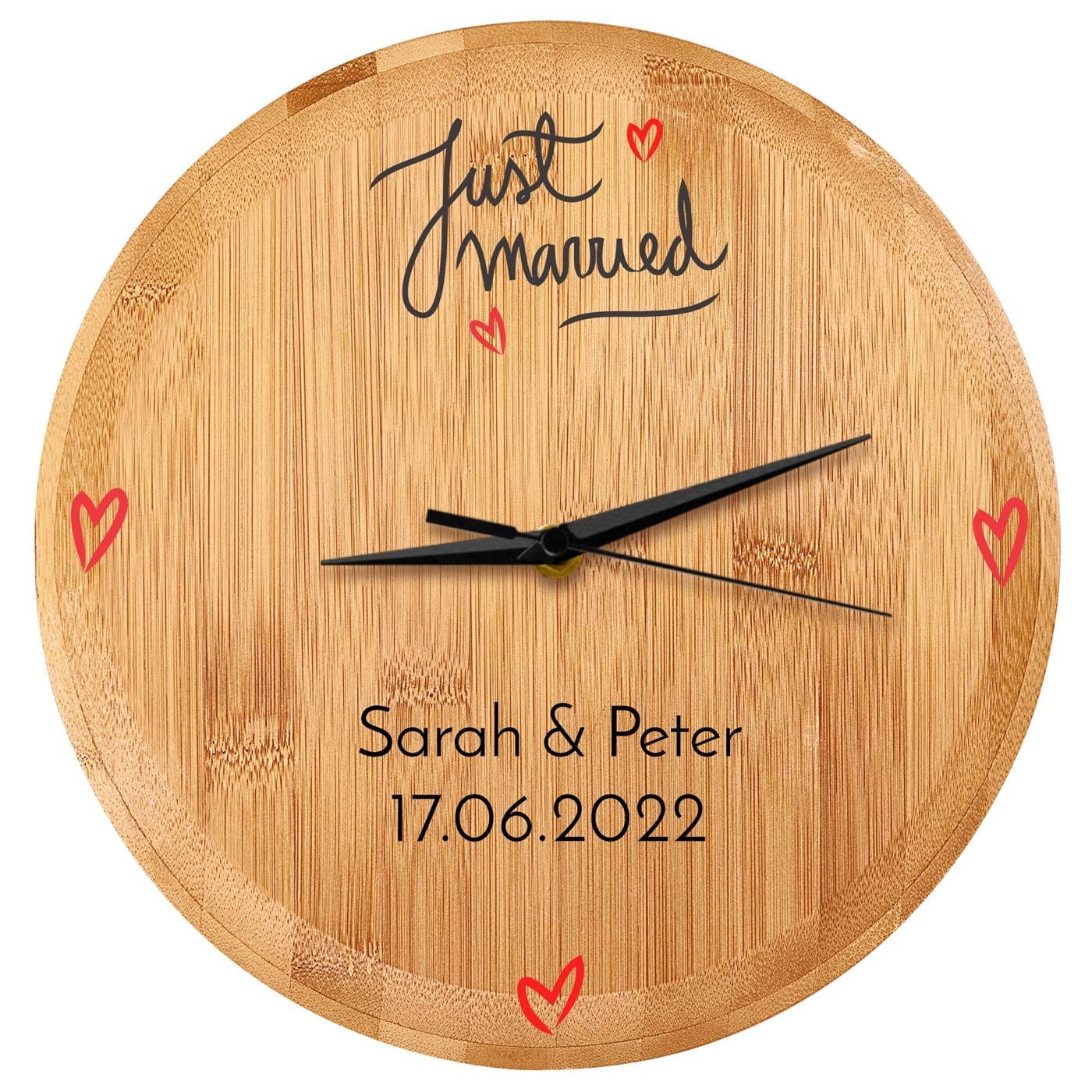 Bambus Wanduhr mit Aufdruck für ein Paar zur Hochzeit