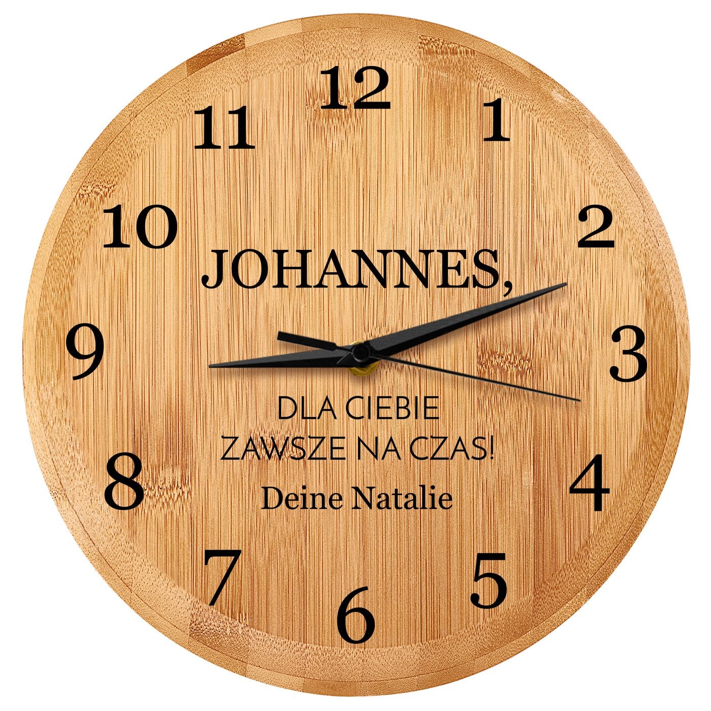 Bambus Wanduhr mit Aufdruck für einen Freund, Ehemann
