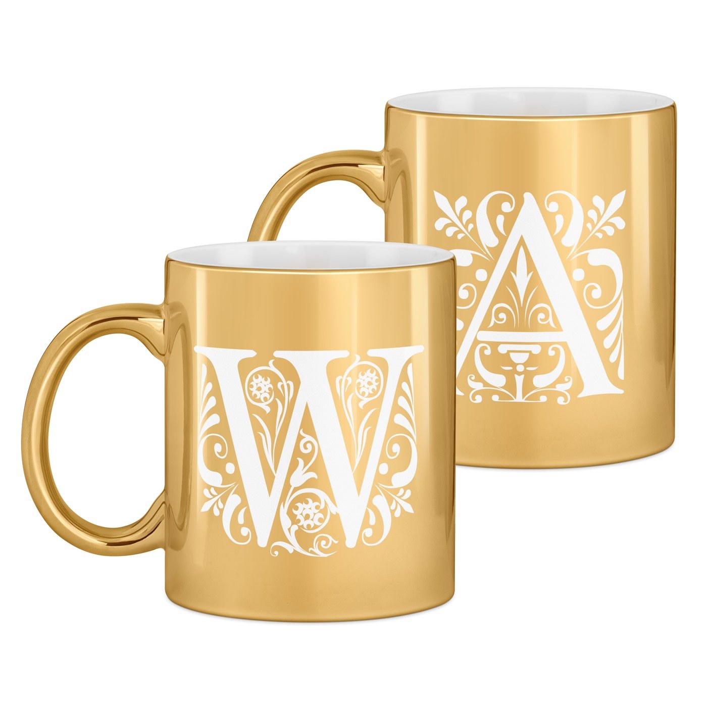 2 Kaffeebecher mit Gravur Gold/Glänzend für ein Paar zur Trauung zum Hochzeitstag zum Einzug