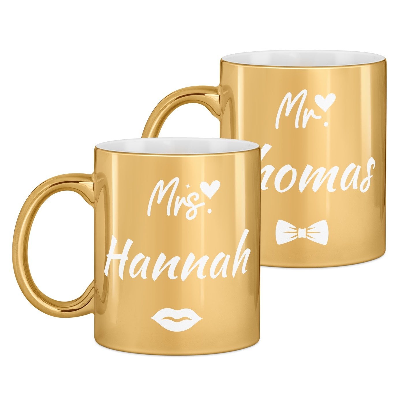 2 Kaffeebecher mit Gravur Gold/Glänzend für ein Paar zur Hochzeit zum Hochzeitstag