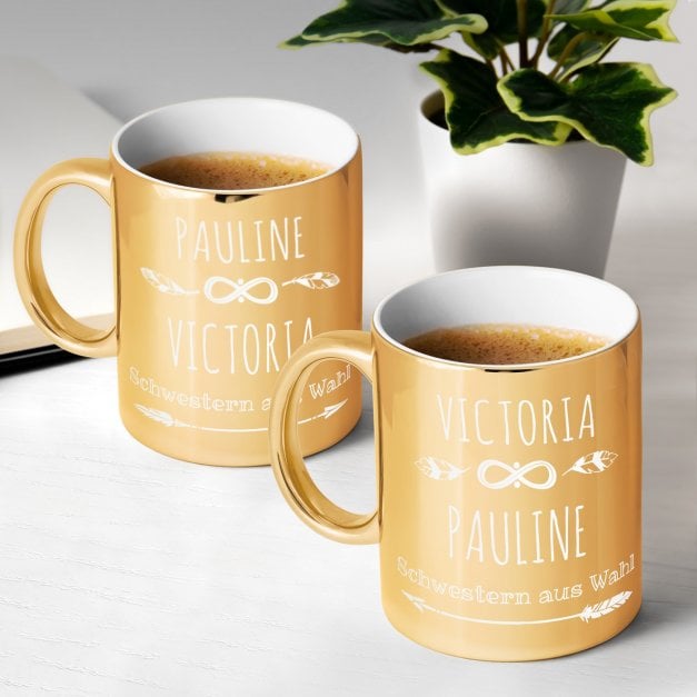 2 Kaffeebecher mit Gravur Gold/Glänzend für Freundinnen Schwestern