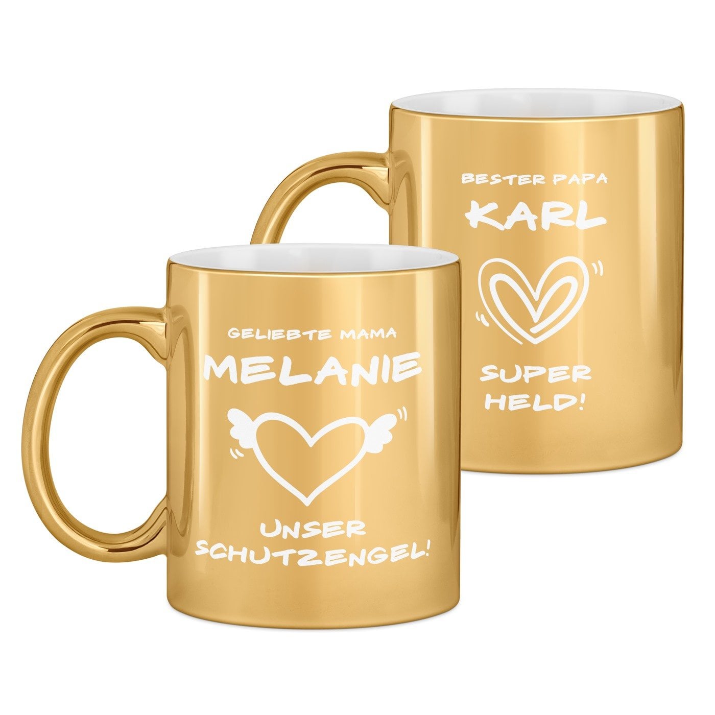 2 Kaffeebecher mit Gravur Gold/Glänzend für Ihre Eltern zum Hochzeitstag als Dankeschön