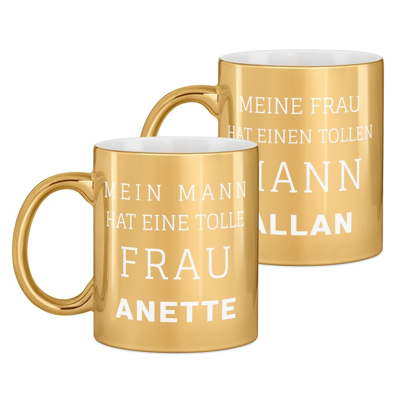 2 Kaffeebecher mit Gravur Gold/Glänzend für Ihren Ehemann Ihre Ehefrau ein Paar zum Hochzeitstag Valentinstag