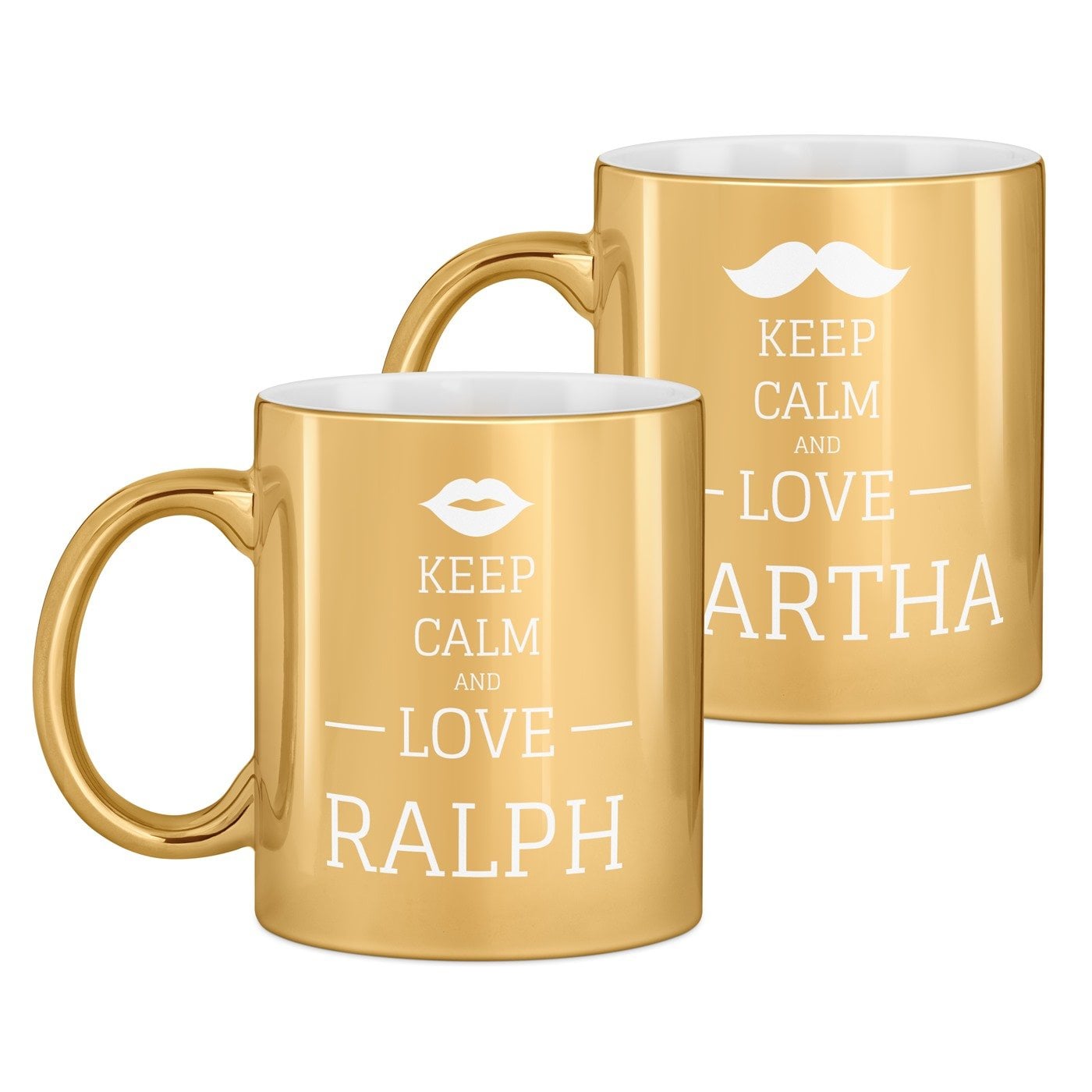 2 Kaffeebecher mit Gravur Gold/Glänzend für ein Paar zur Trauung zum Valentinstag Jahrestag