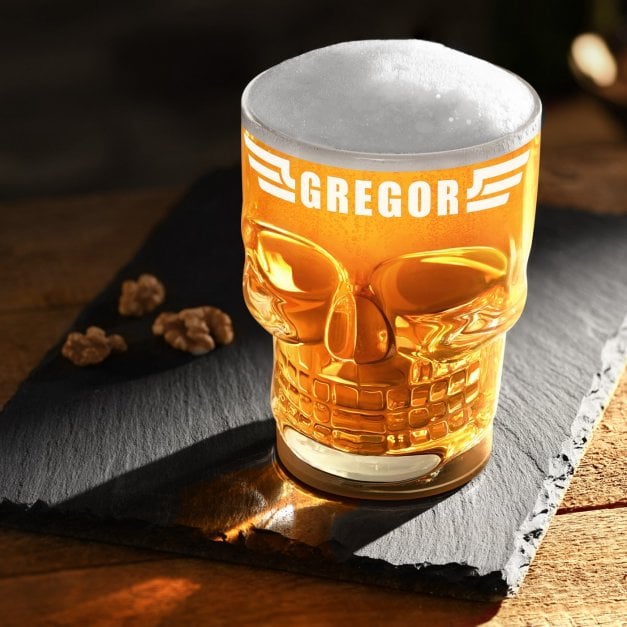 Totenkopf Bierglas mit Henkel für ihn zum Ehrentag