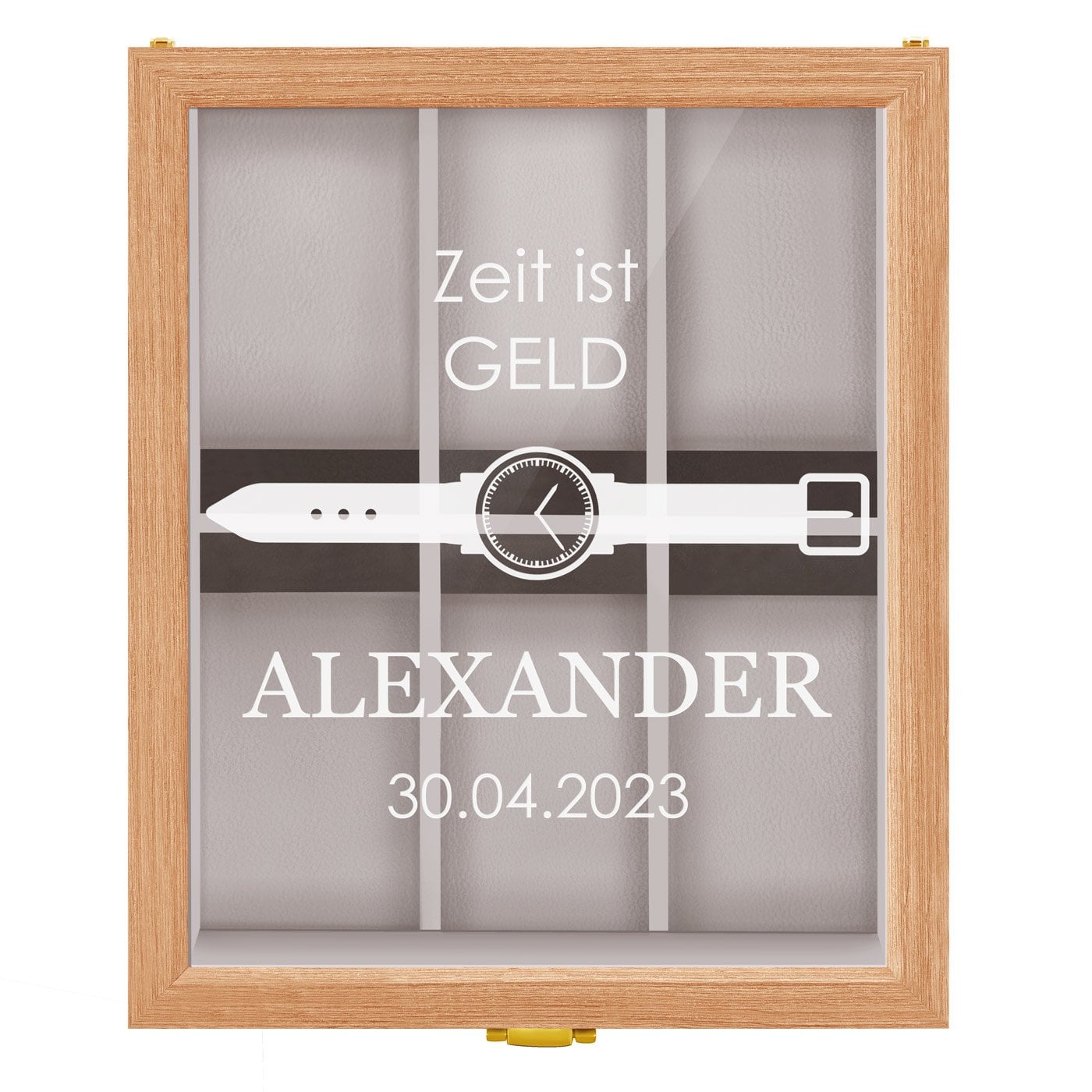 Hellbraune Uhrenbox mit Gravur für ihn Armbanduhr