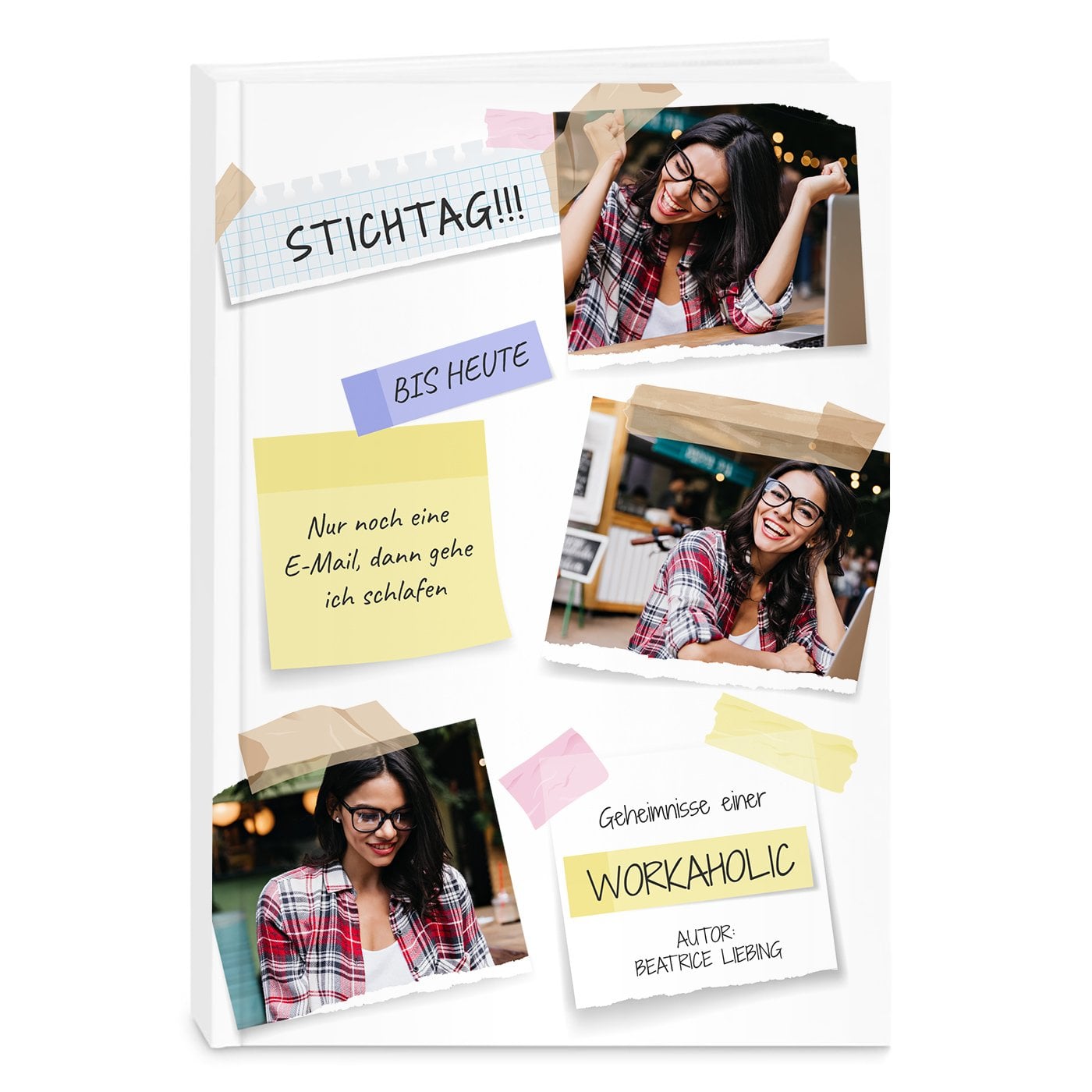 Undatierter Terminplaner im Hardcover im A5-Format mit eigenem Foto für einen "Workaholic", Studenten