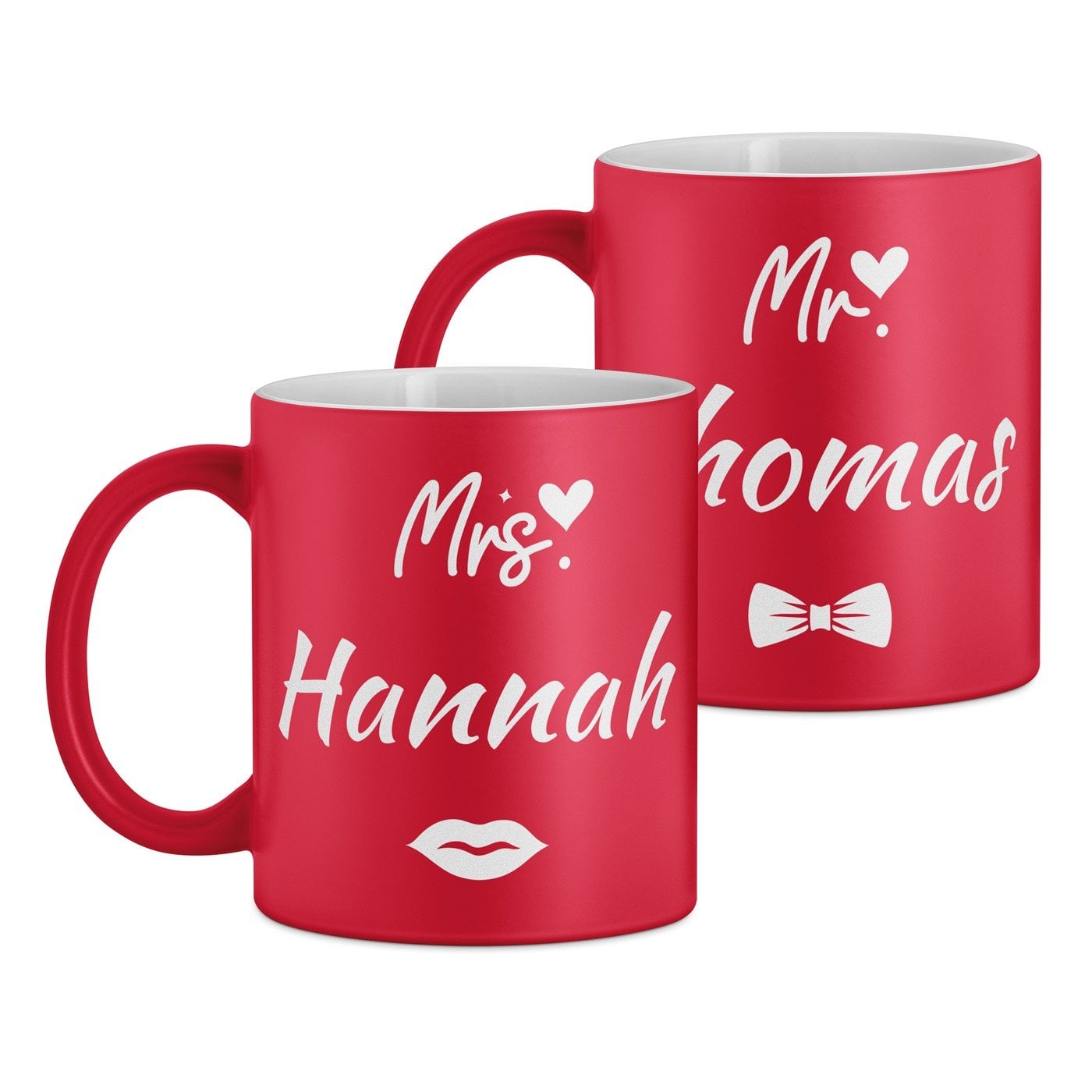 2 Keramikbecher mit Gravur Rot/Matt für ein Paar zur Hochzeit zum Hochzeitstag zum Einzug Valentinstag