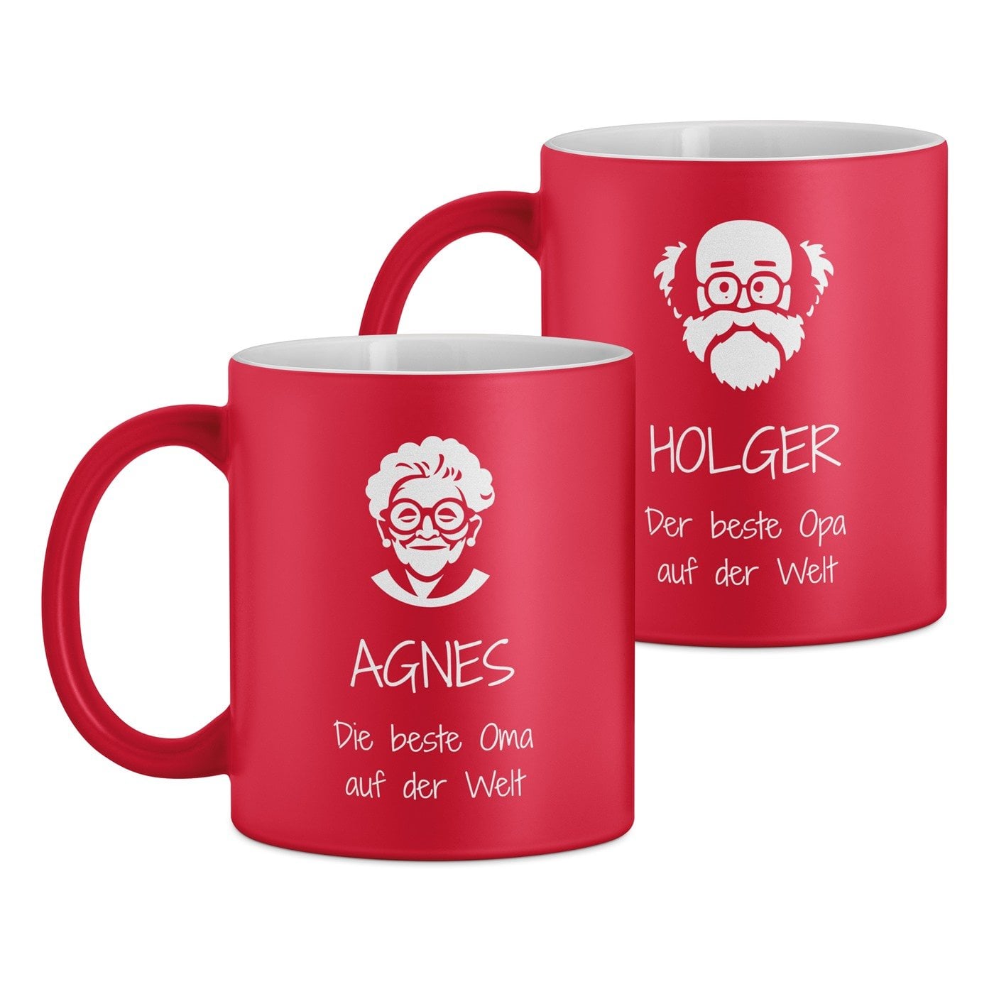 2 Keramikbecher mit Gravur Rot/Matt für Ihre Großeltern zum Ehrentag als Dankeschön