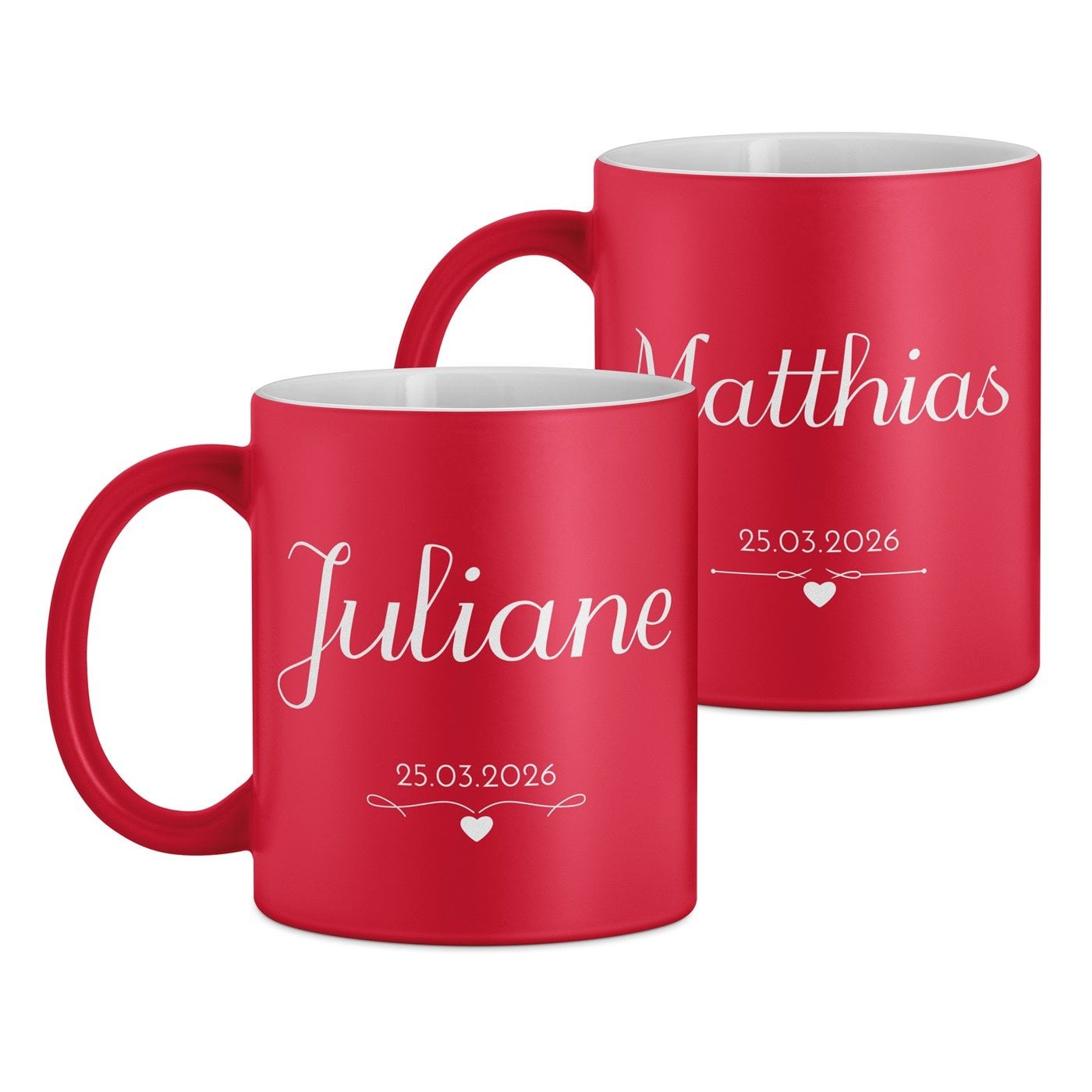 2 Keramikbecher mit Gravur Rot/Matt für ein Paar zur Hochzeit zum Jubiläum