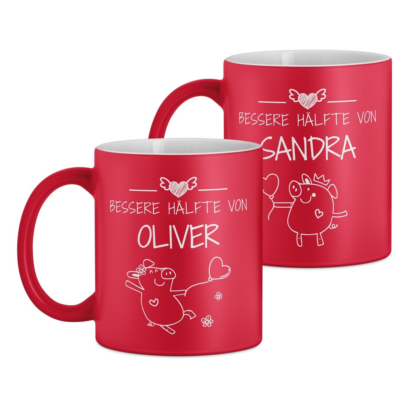2 Keramikbecher mit Gravur Rot/Matt für ein Paar Ihre Freundin Ehefrau Ihren Freund Ehemann zur Hochzeit zum Hochzeitstag Valent