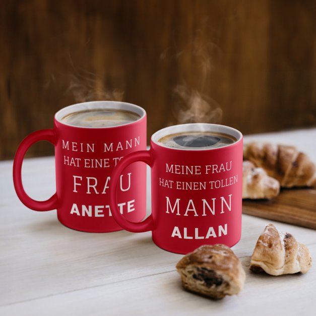 2 Keramikbecher mit Gravur Rot/Matt für ein Paar Ihre Ehefrau Ihren Ehemann zur Eheschließung zum Jahrestag Valentinstag