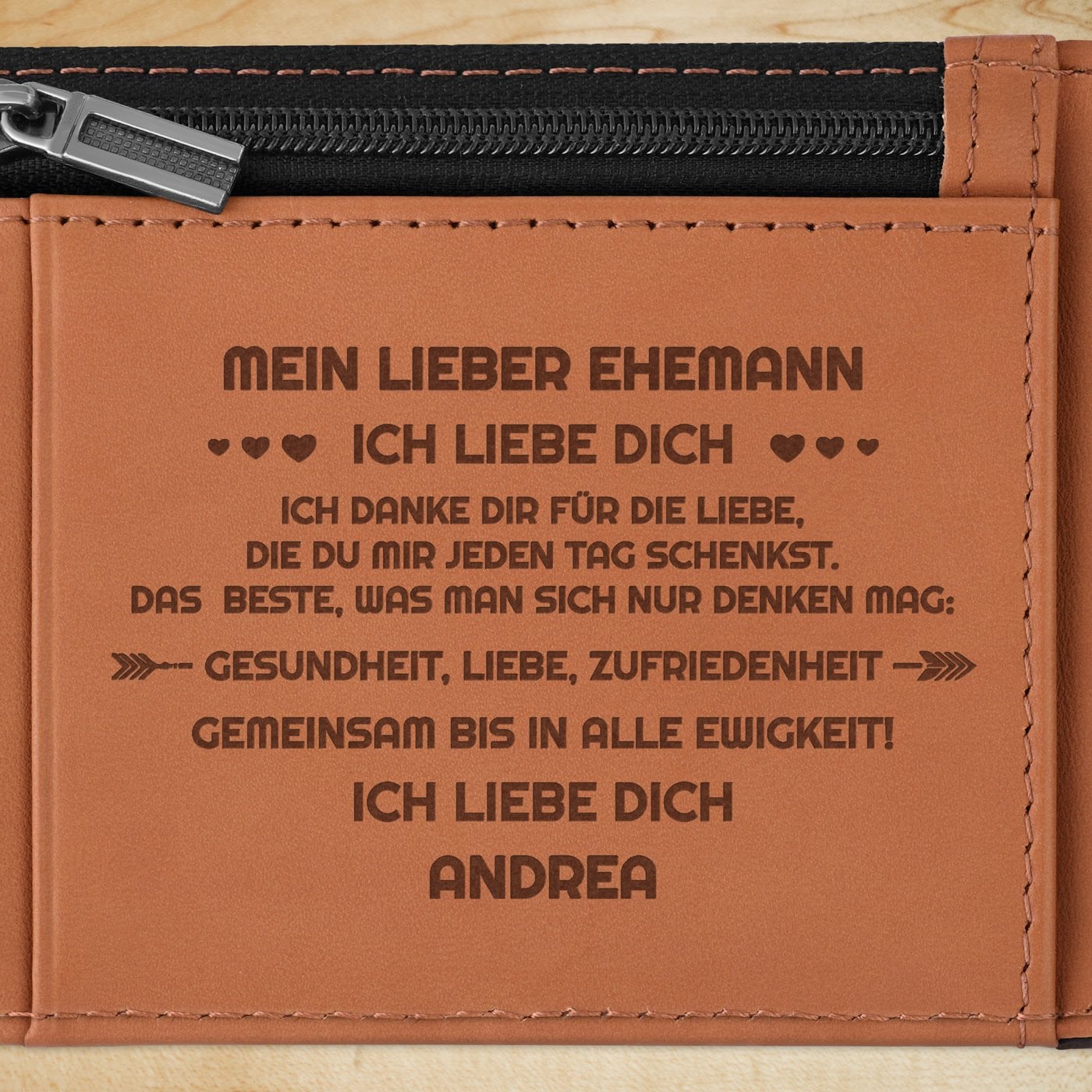 Herren Geldbeutel aus Leder mit Gravur Schwarz-Braun für Ihren Ehemann zum Hochzeitstag Geburtstag zu Weihnachten