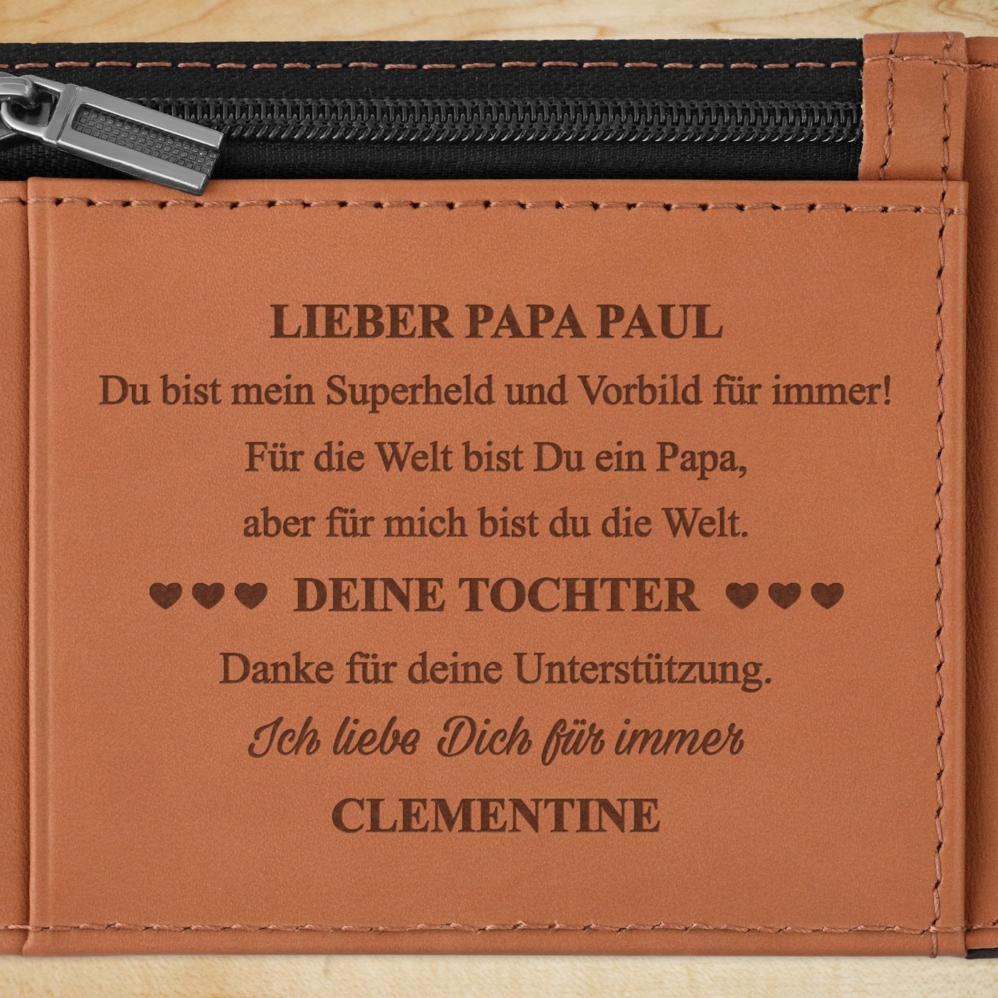 Herren Geldbeutel aus Leder mit Gravur Schwarz-Braun für Ihren Vater zum Ehrentag als Dankeschön
