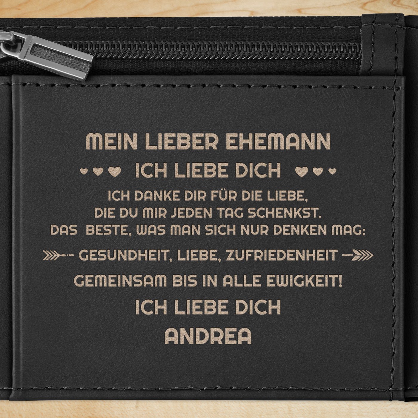 Herren Geldbeutel aus Leder mit Gravur Schwarz für Ihren Ehemann zum Hochzeitstag Geburtstag zu Weihnachten