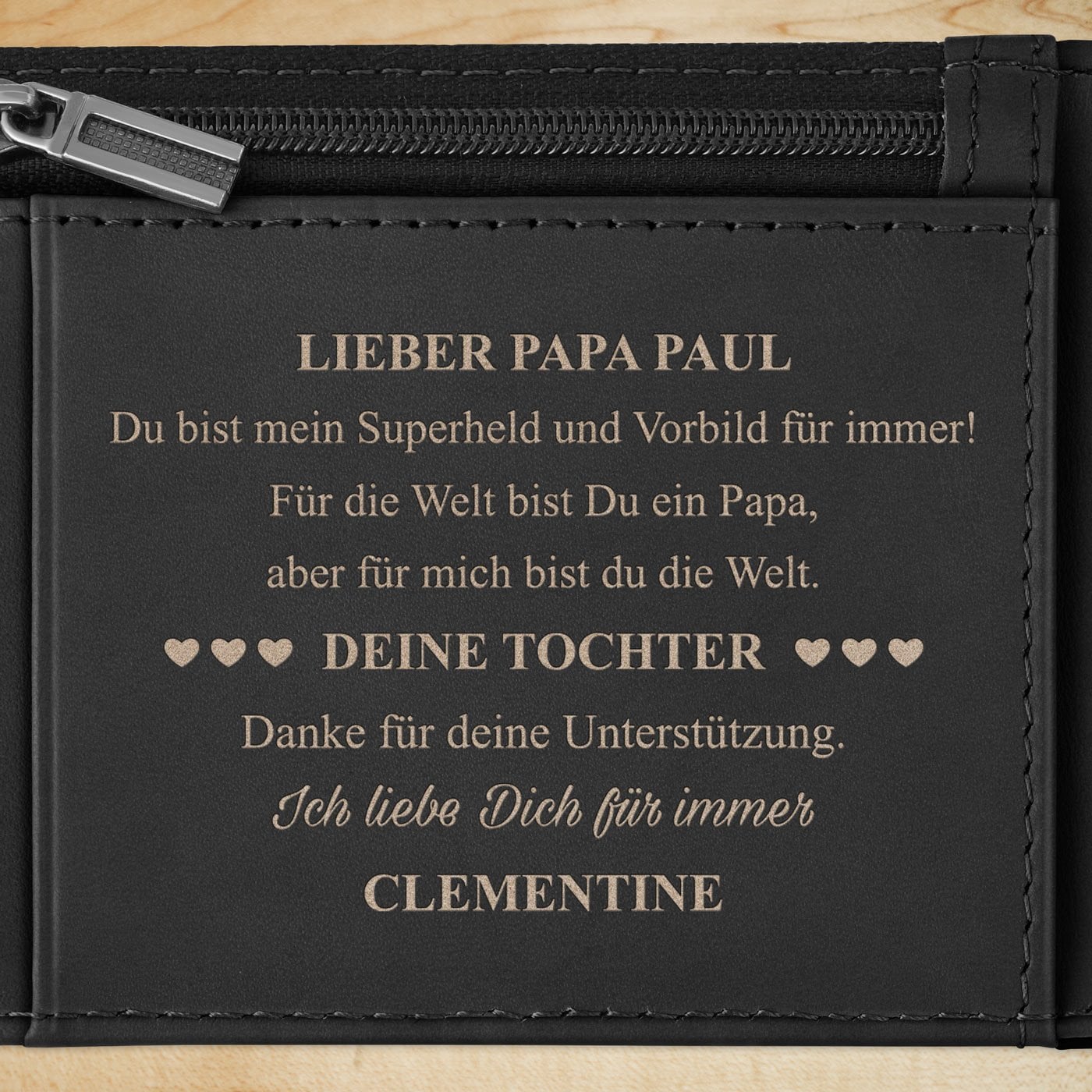 Herren Geldbeutel aus Leder mit Gravur Schwarz für Ihren Vater zum Ehrentag als Dankeschön