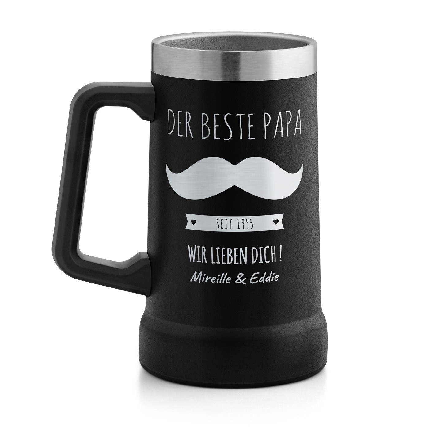 Isolierter Bierkrug aus Edelstahl Schwarz für Ihren Vater zum Geburtstag