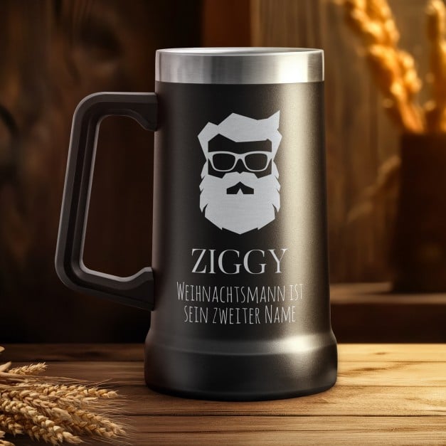Isolierter Bierkrug aus Edelstahl Schwarz für ihn einen Bartträger zum Ehrentag Nikolaustag zu Weihnachten