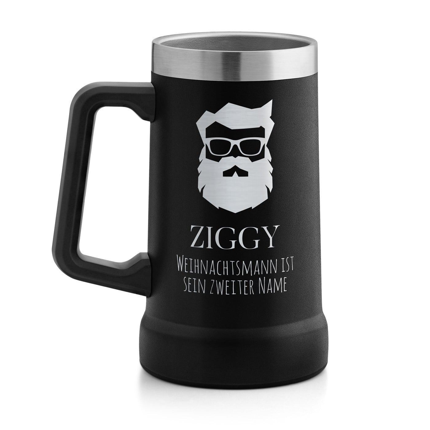 Isolierter Bierkrug aus Edelstahl Schwarz für ihn einen Bartträger zum Ehrentag Nikolaustag zu Weihnachten