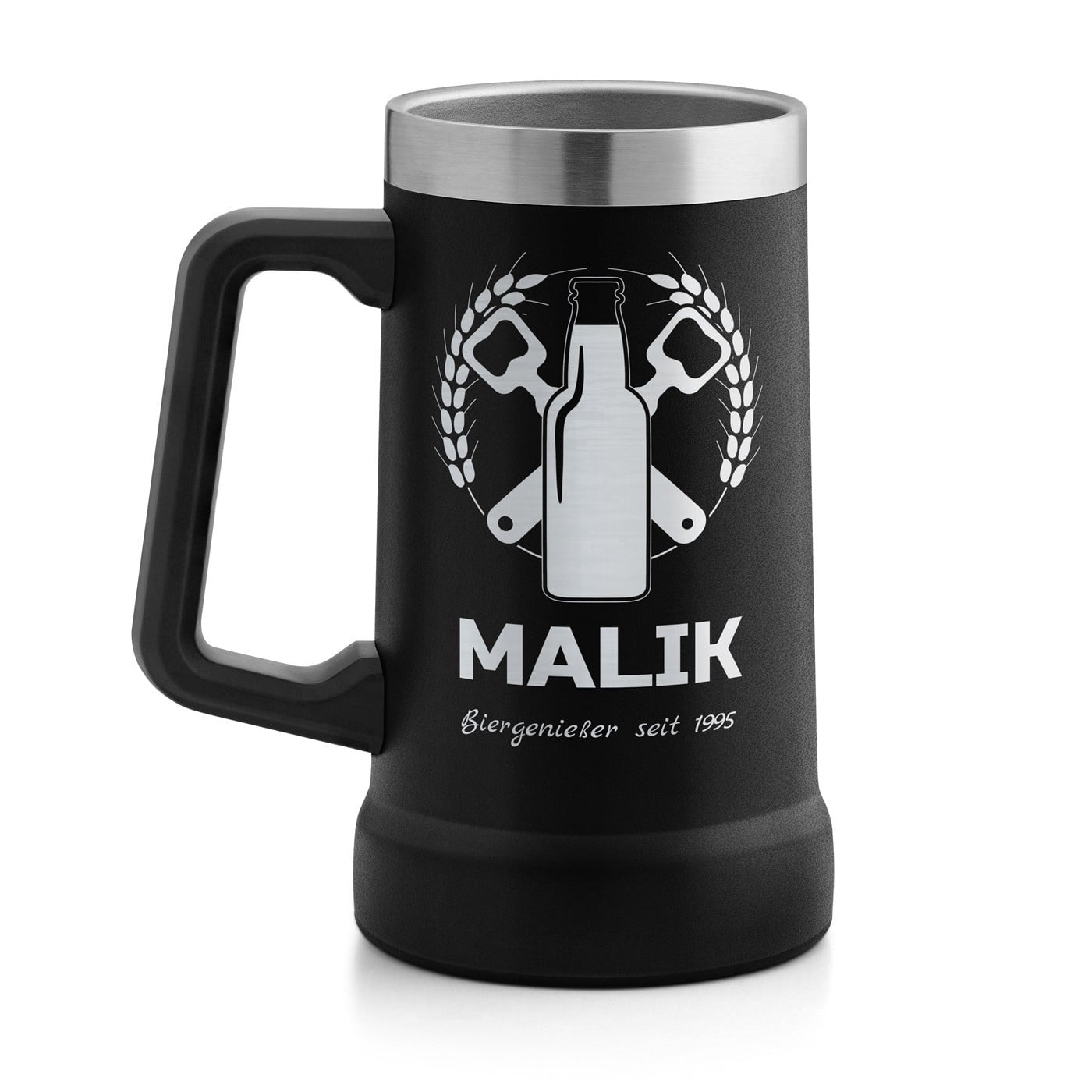 Isolierter Bierkrug aus Edelstahl Schwarz für einen Biertrinker zum Geburtstag