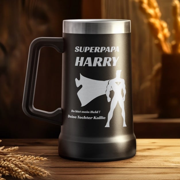 Isolierter Bierkrug aus Edelstahl Schwarz für Ihren Vater