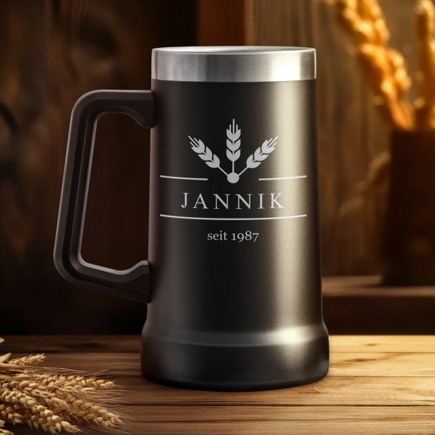 Isolierter Bierkrug aus Edelstahl Schwarz für ihn zum Geburtstag Ähren