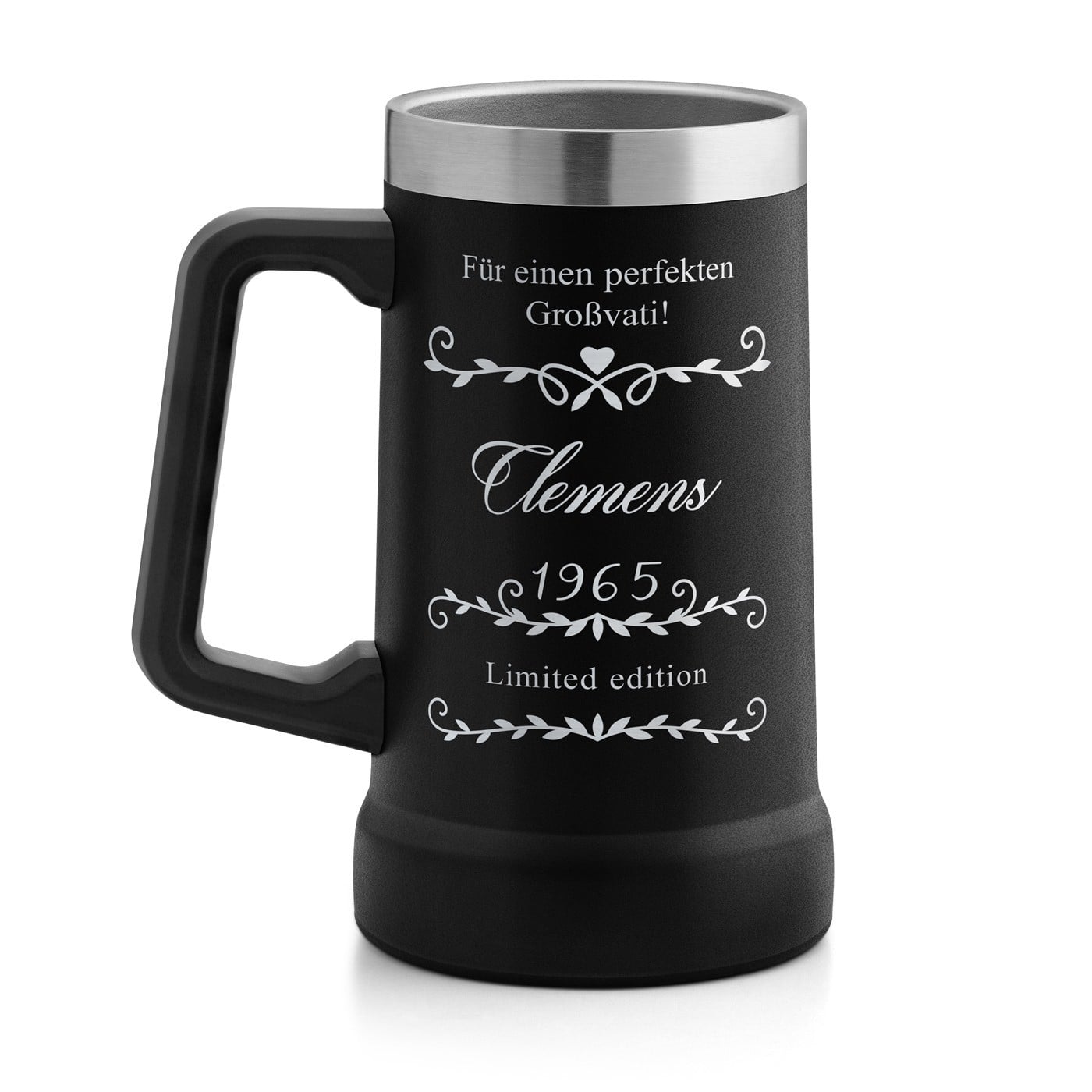 Isolierter Bierkrug aus Edelstahl Schwarz für Ihren Großvater zum Geburtstag