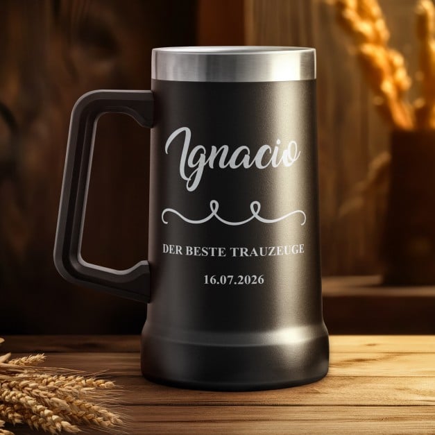Isolierter Bierkrug aus Edelstahl Schwarz für Ihren Trauzeugen