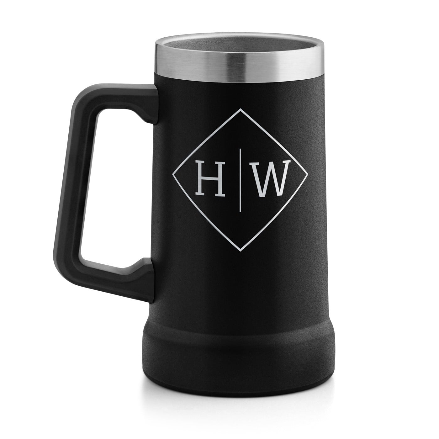 Isolierter Bierkrug aus Edelstahl Schwarz mit Initialen 