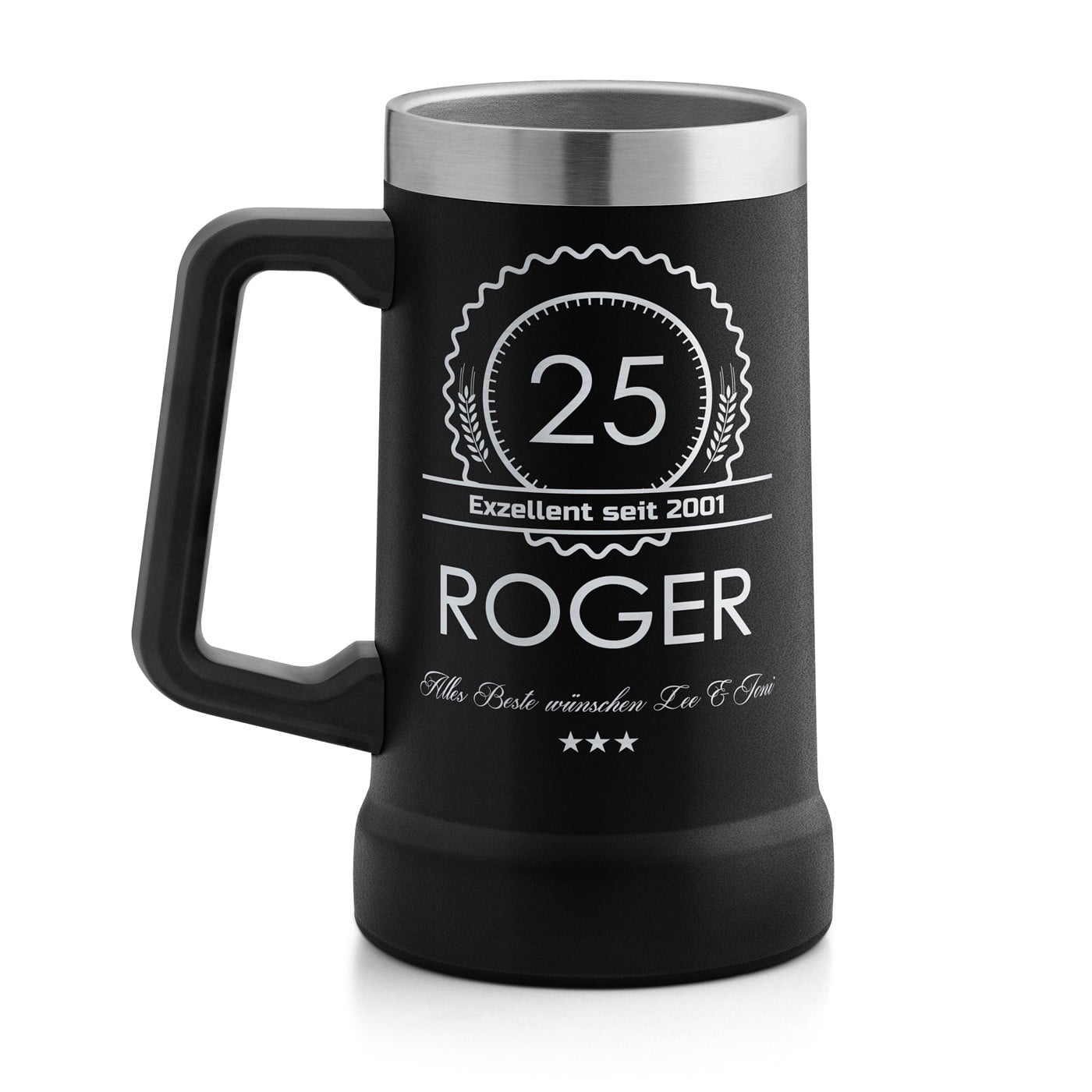 Isolierter Bierkrug aus Edelstahl Schwarz für ihn zum 25. Geburtstag