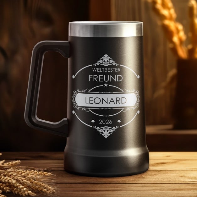 Isolierter Bierkrug aus Edelstahl Schwarz für Ihren Liebsten zum Geburtstag