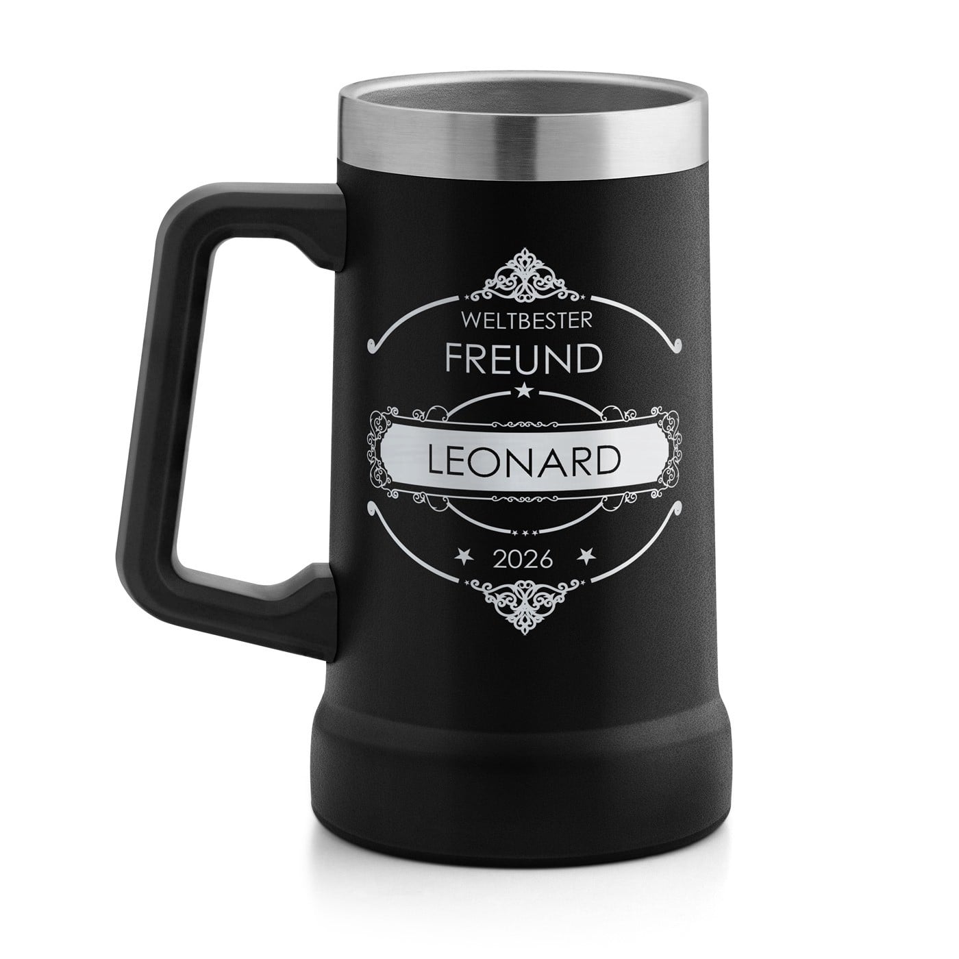 Isolierter Bierkrug aus Edelstahl Schwarz für Ihren Liebsten zum Geburtstag