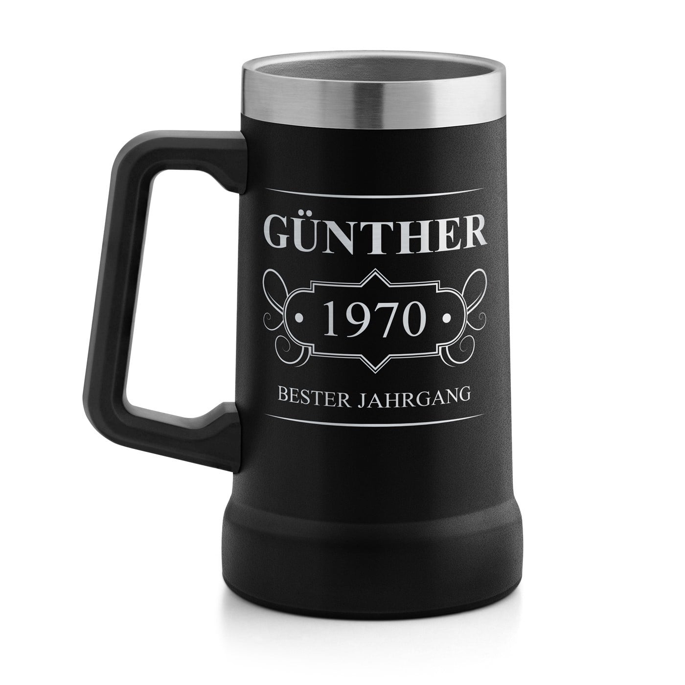 Isolierter Bierkrug aus Edelstahl Schwarz für einen Gentleman zum Geburtstag