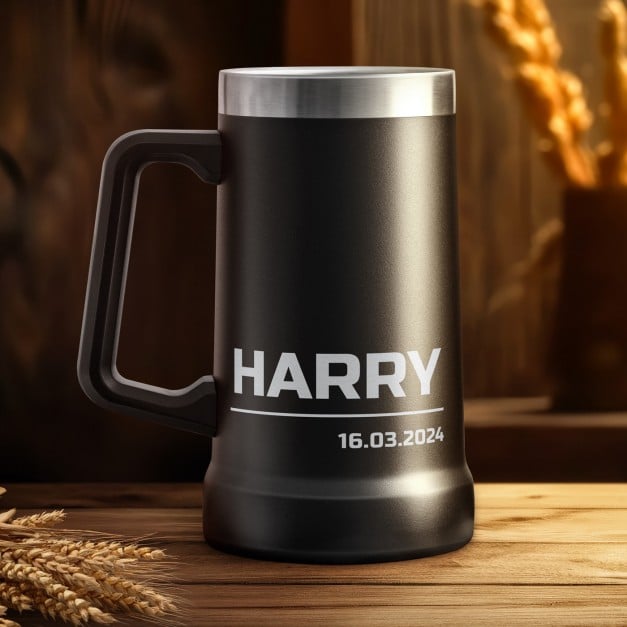 Isolierter Bierkrug aus Edelstahl Schwarz für ihn zum Geburtstag zur Rente