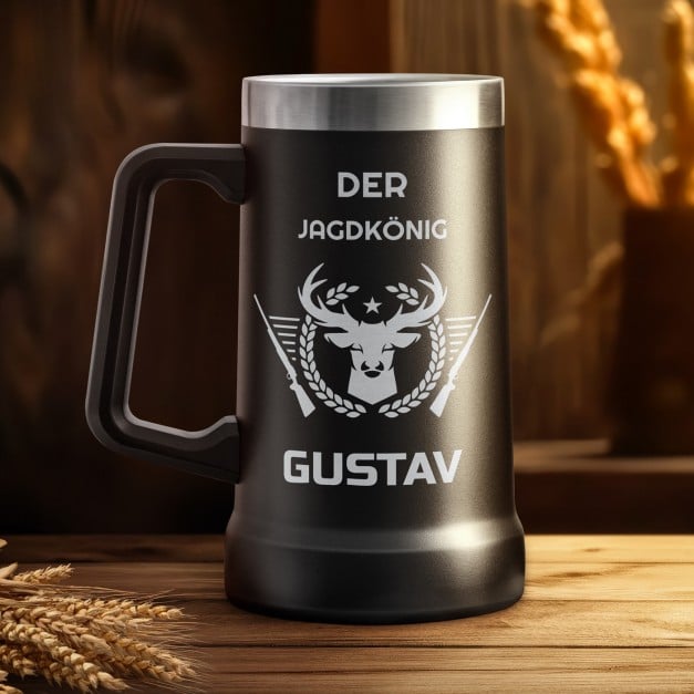 Isolierter Bierkrug aus Edelstahl Schwarz für einen Jäger zum Ehrentag