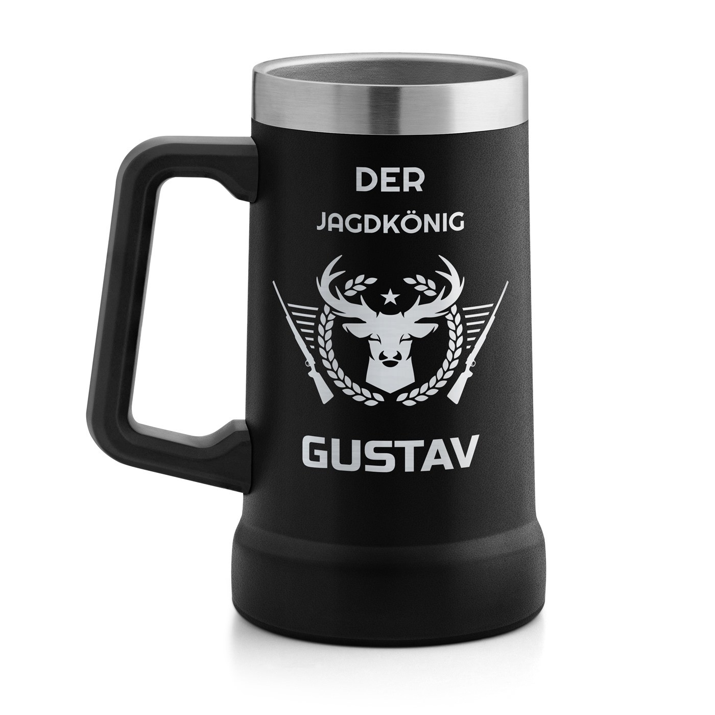 Isolierter Bierkrug aus Edelstahl Schwarz für einen Jäger zum Ehrentag