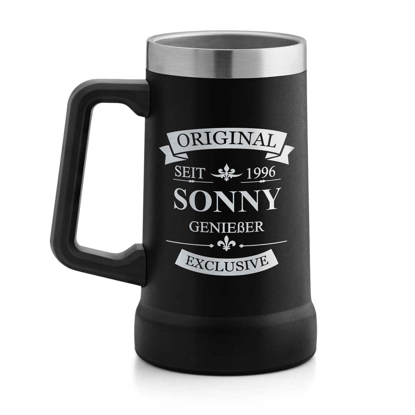 Isolierter Bierkrug aus Edelstahl Schwarz für ihn zum Geburstag Biergenießer