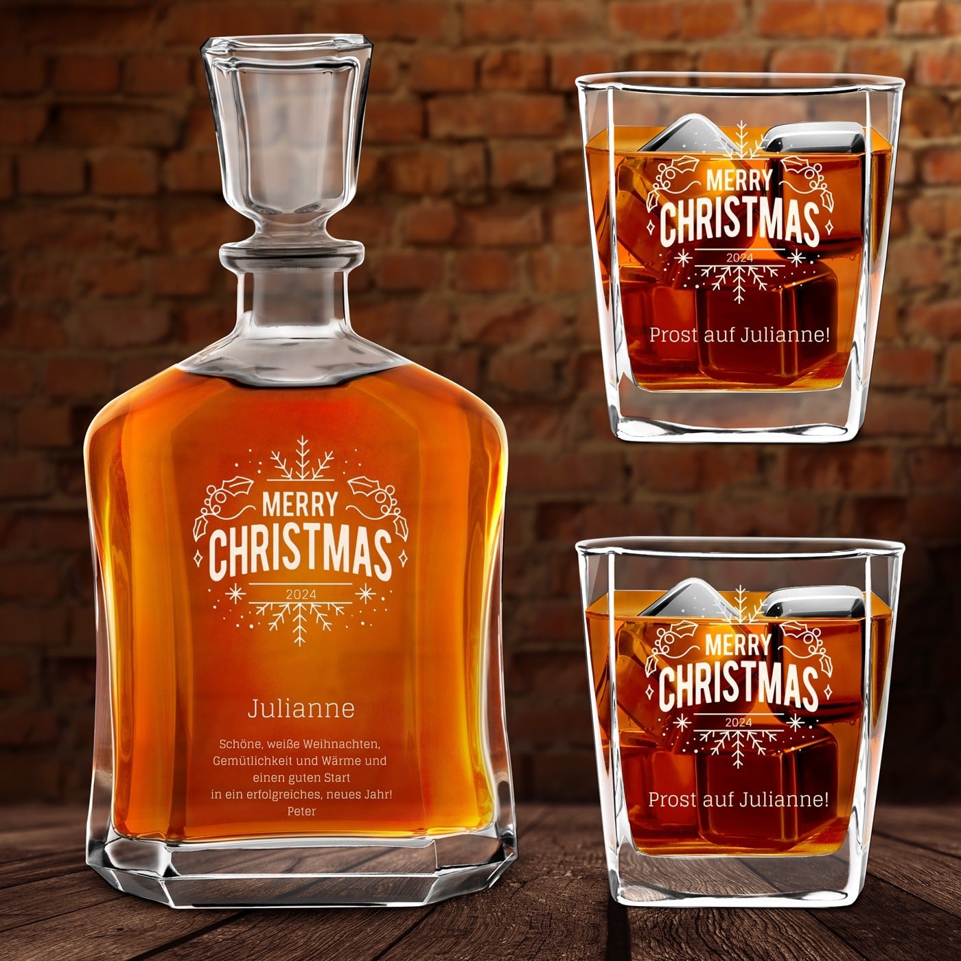 Whisky Karaffe mit 2 Gläsern und Gravur für sie zu Weihnachten