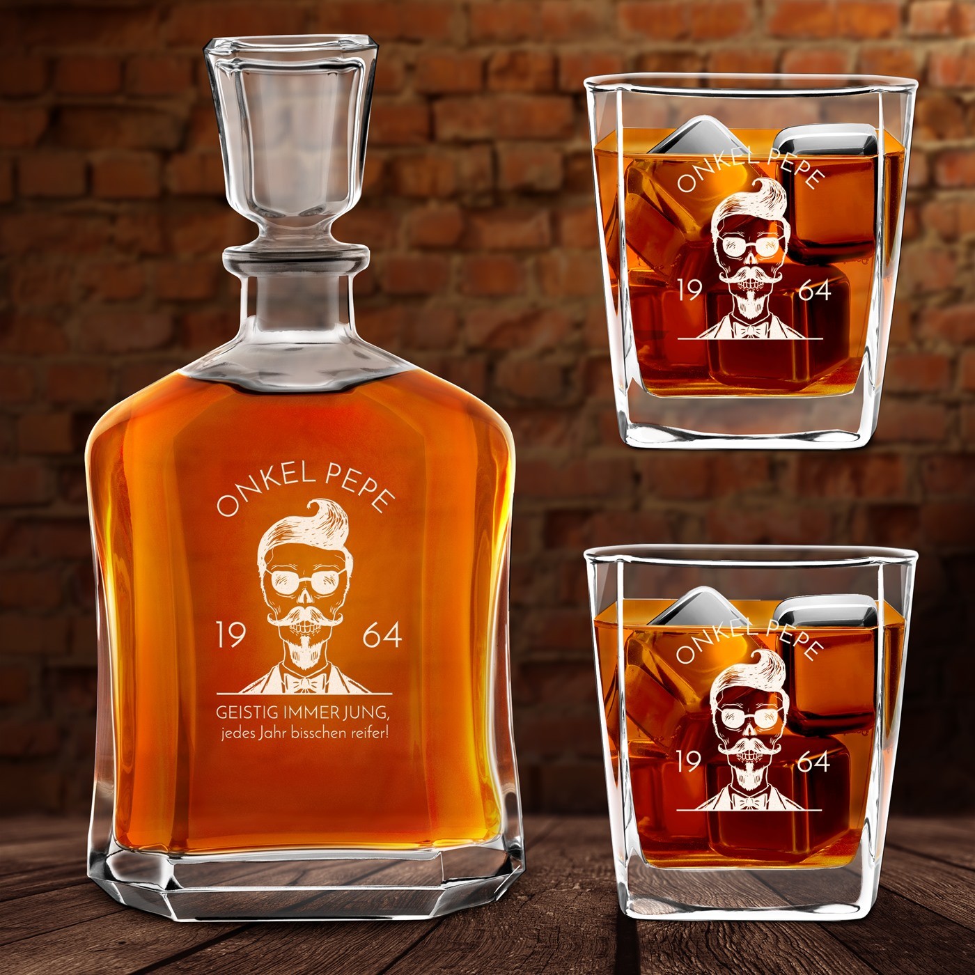 Whisky Karaffe mit 2 Gläsern und Gravur für Ihren Onkel zum Geburtstag