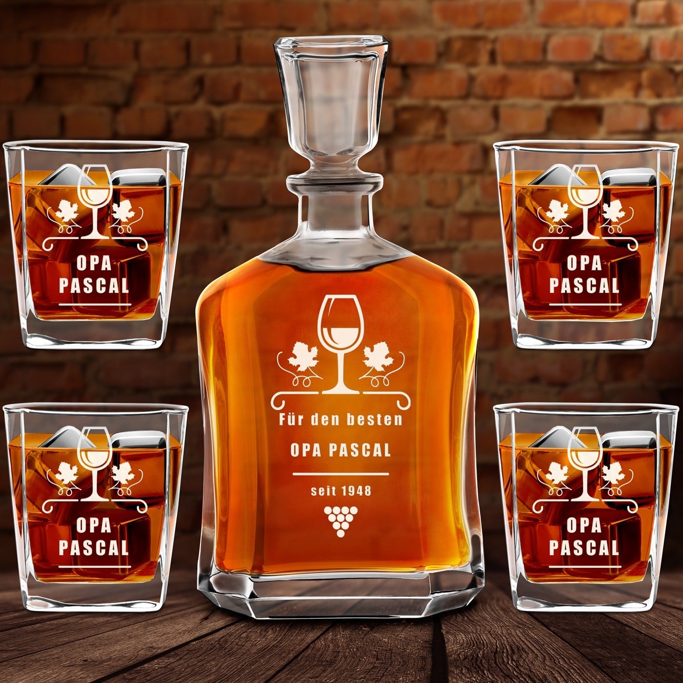 Whisky Karaffe Set mit 4 Gläsern und Gravur für Ihren Opa zum Geburtstag