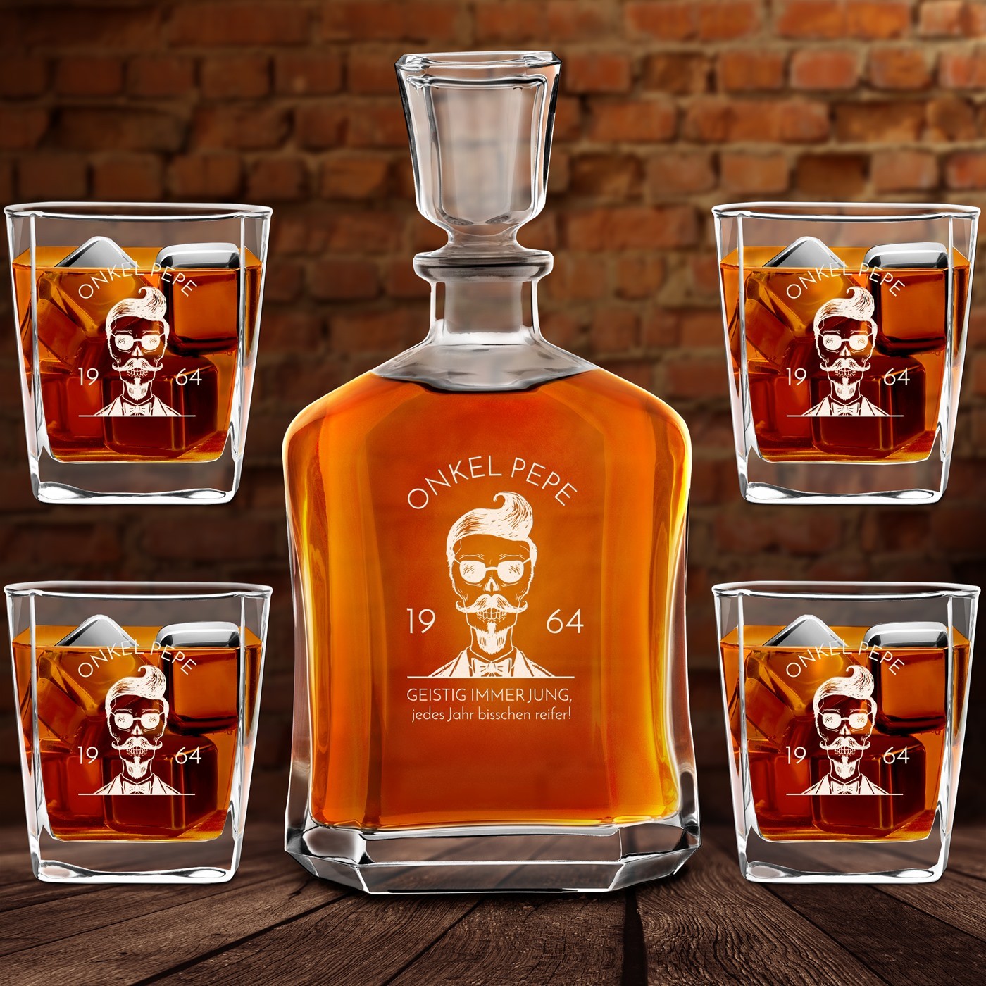 Whisky Karaffe Set mit 4 Gläsern und Gravur für Ihren Onkel zum Geburtstag