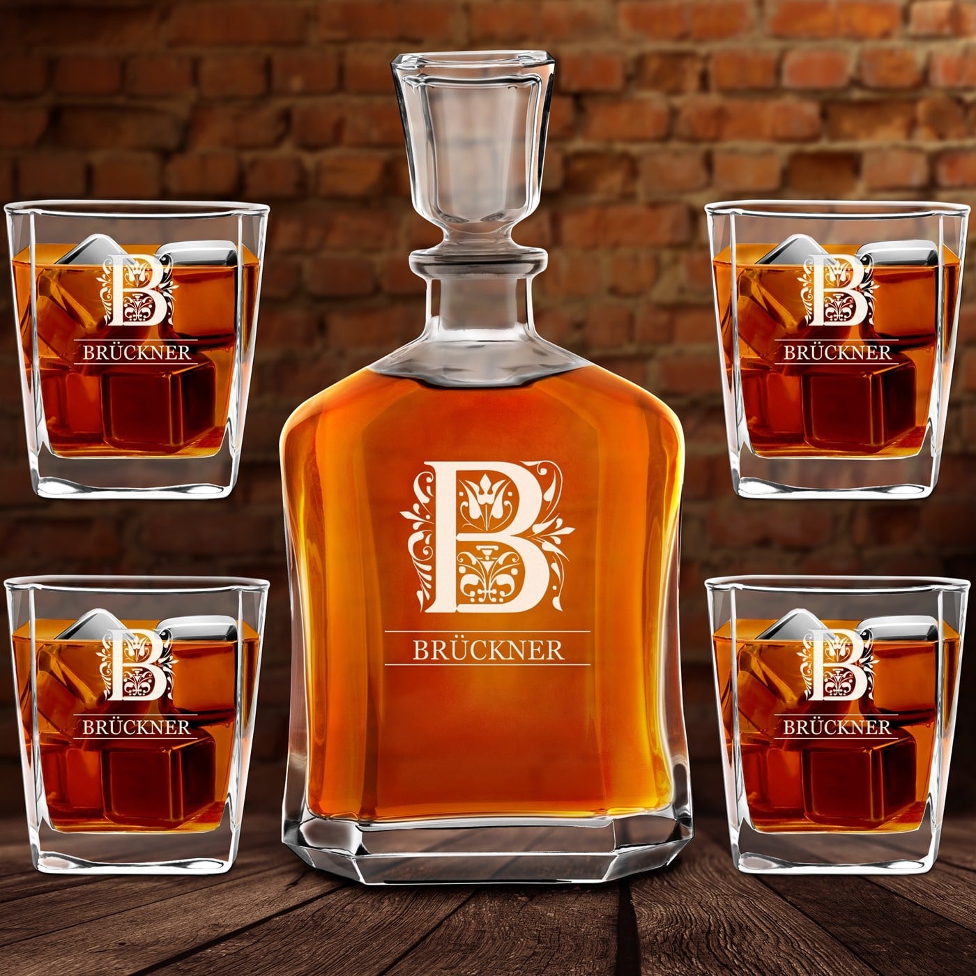 Whisky Karaffe Set mit 4 Gläsern und Gravur für einen Gentleman