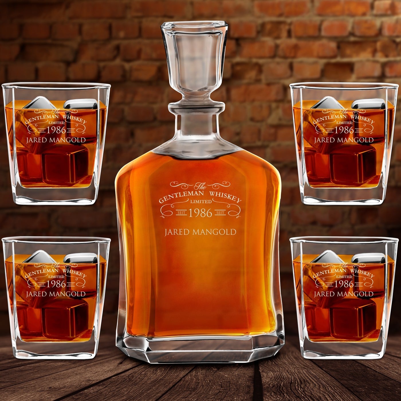 Whisky Karaffe Set mit 4 Gläsern und Gravur für einen Gentleman zum Geburtstag