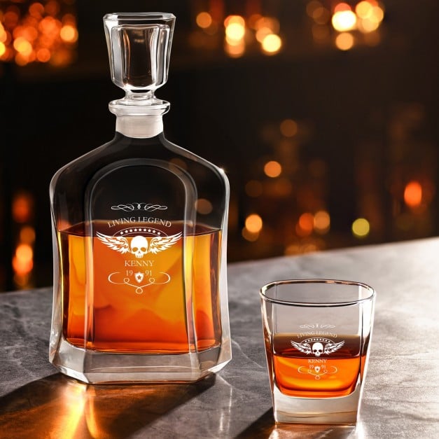 Whisky Karaffe Set mit 4 Gläsern und Gravur für einen Motorradfahrer