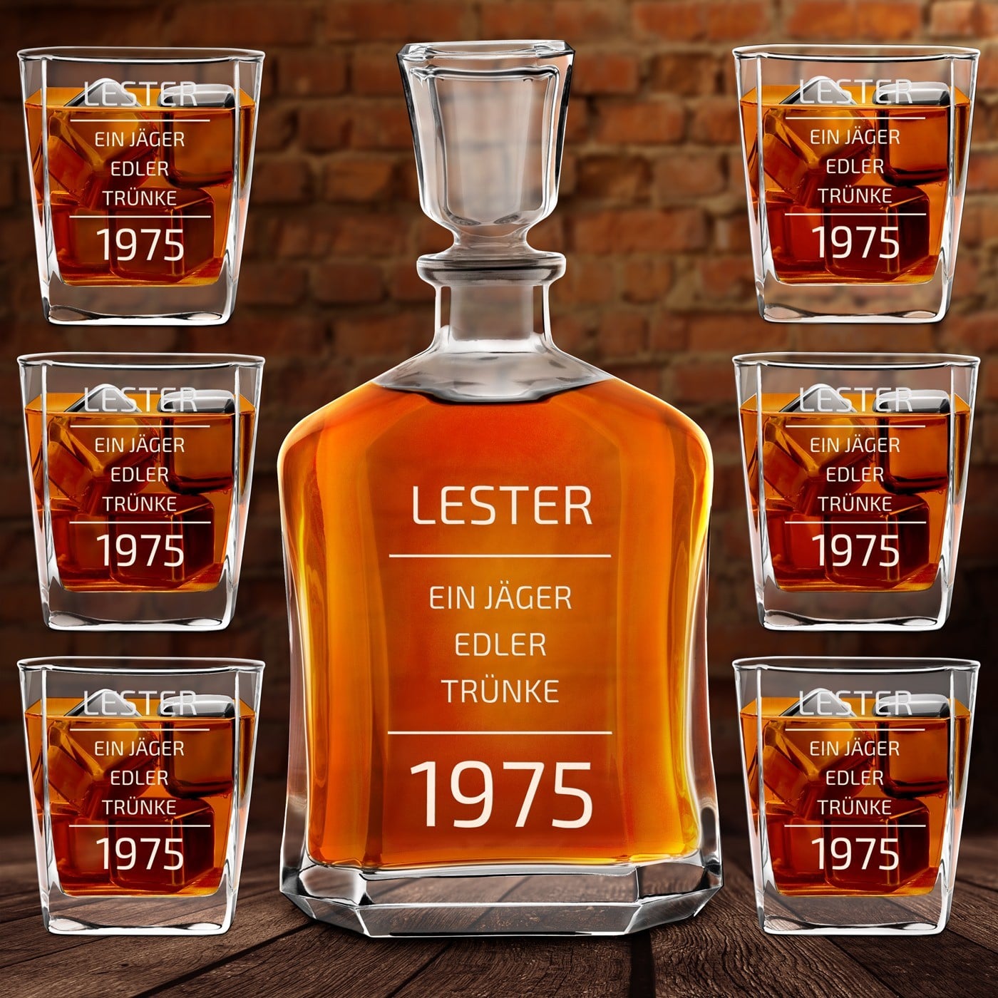 Whisky Karaffe Set mit 6 Gläsern und Gravur für einen Whiskygenießer zum Geburtstag