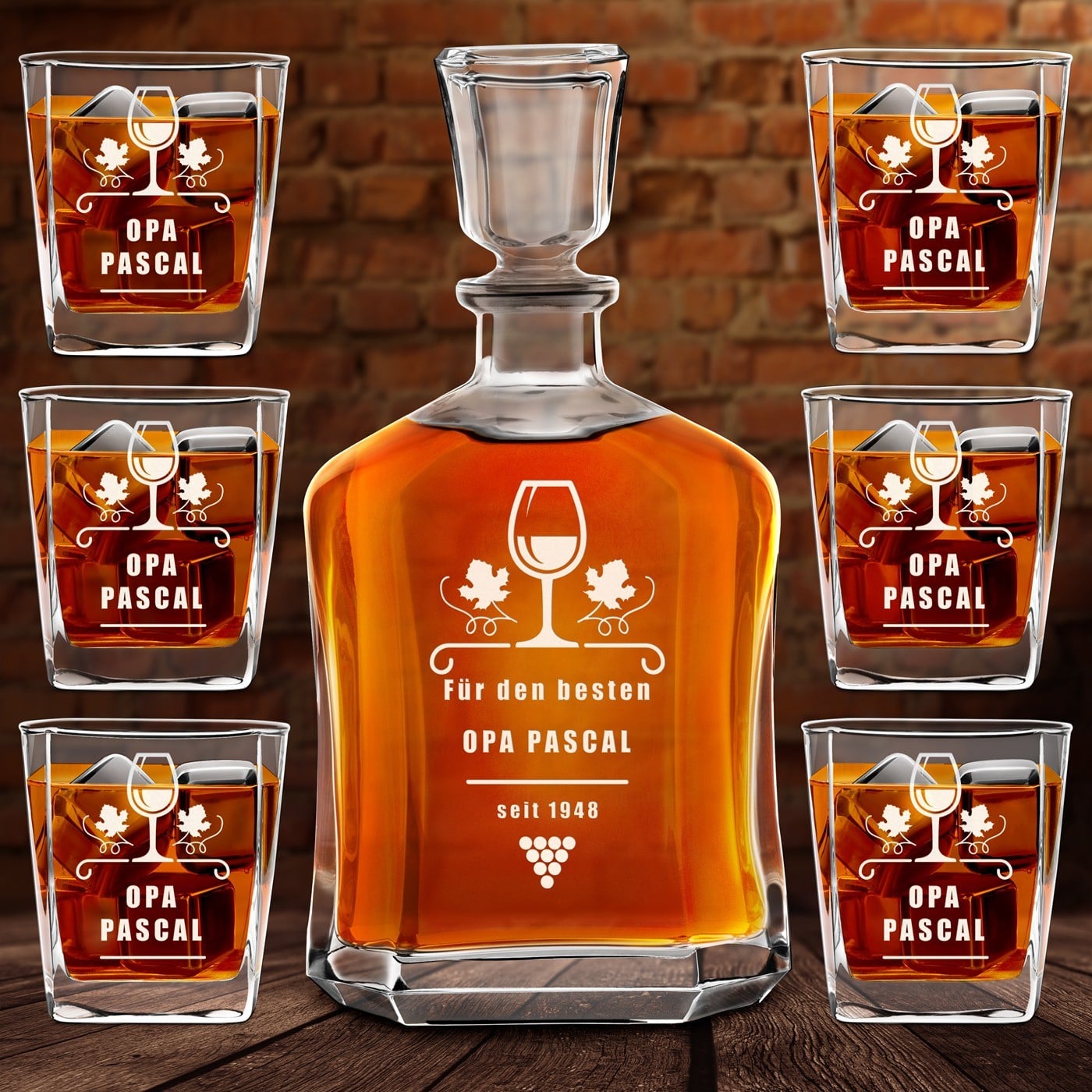 Whisky Karaffe Set mit 6 Gläsern und Gravur für Ihren Opa zum Geburtstag